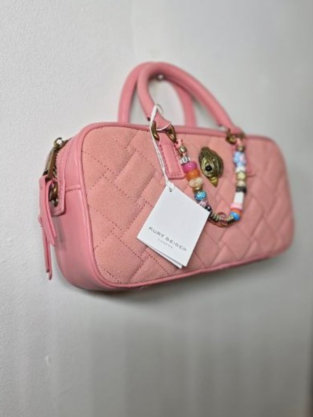 Kurt Geiger London $255 Small Kensington Quilted Duffle Pink Suede Combo NWT! - Picture 2 of 10
